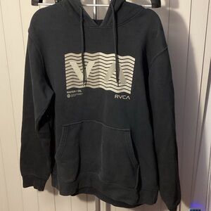 RVCA Black Hoodie with Cream Wave Graphic - Vintage!